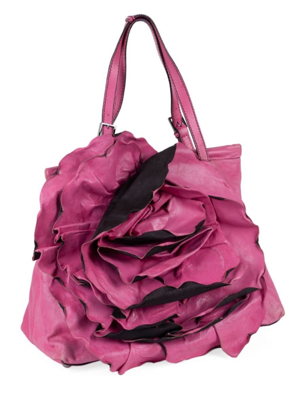 Valentino Garavani Fuschia Pink leather floral large tote bag